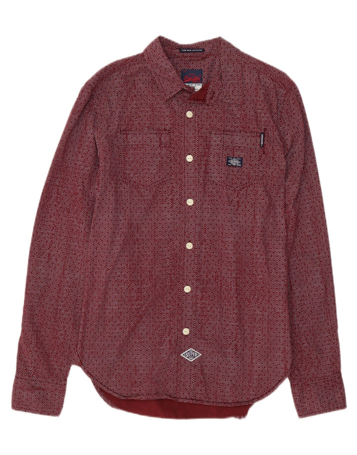 Camicia da uomo SUPERDRY in cotone maculato bordeaux medio