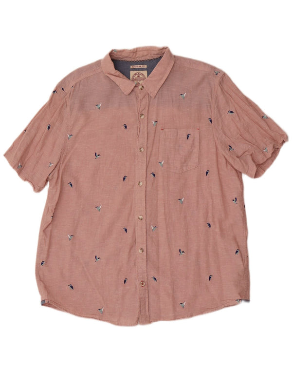 Camicia da uomo a maniche corte, vestibilità regolare, Fat Face, taglia XL, in lino rosa