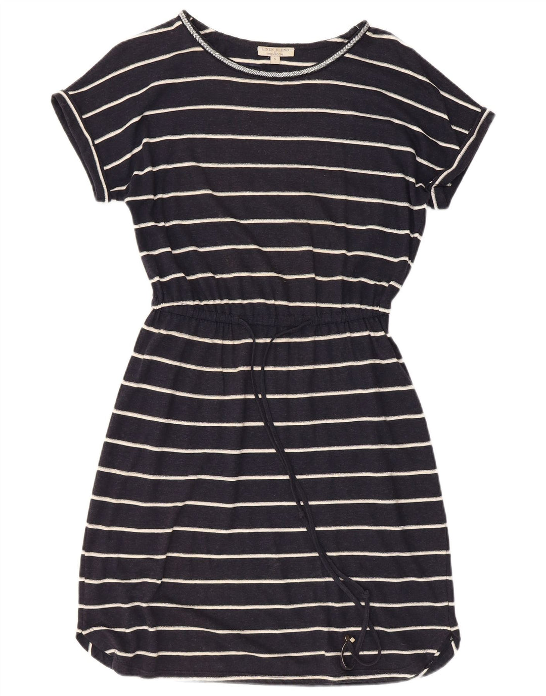 MONSOON Abito T-shirt da donna UK 10 Piccolo lino a righe blu navy