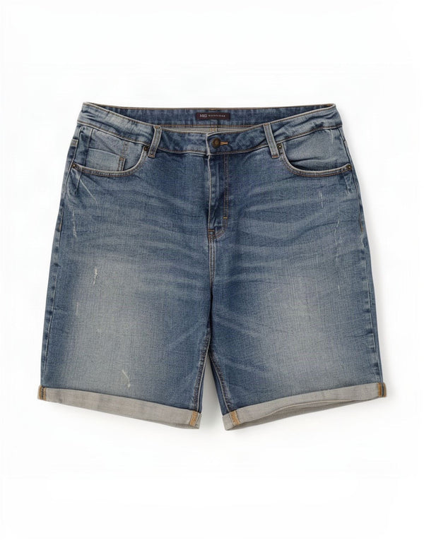 Pantaloncini in denim invecchiato Marks & Spencer da donna UK 16 Large W36 cotone blu