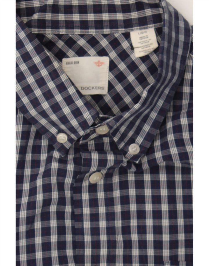 DOCKERS Mens Shirt Large Navy Blue Check Cotton Vintage Dockers and Second-Hand Dockers from Messina Hembry 