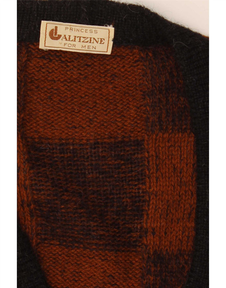 Maglione cardigan da uomo vintage grande marrone geometrico