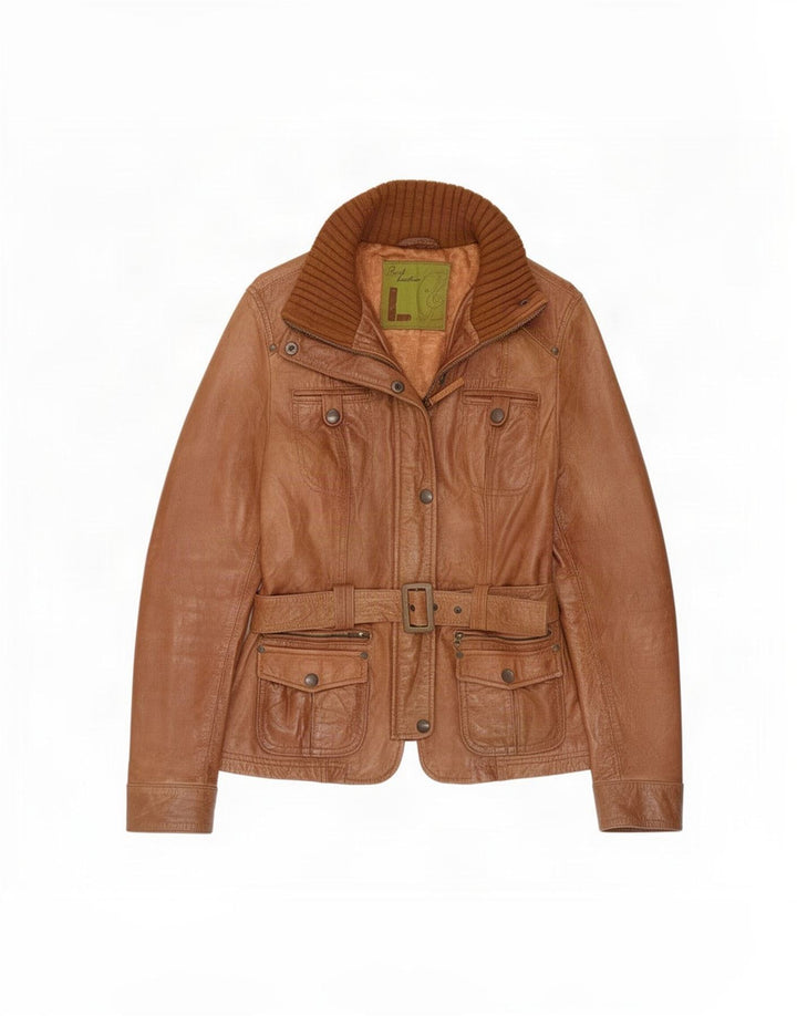 Giacca in pelle vintage da donna UK 16 grande marrone