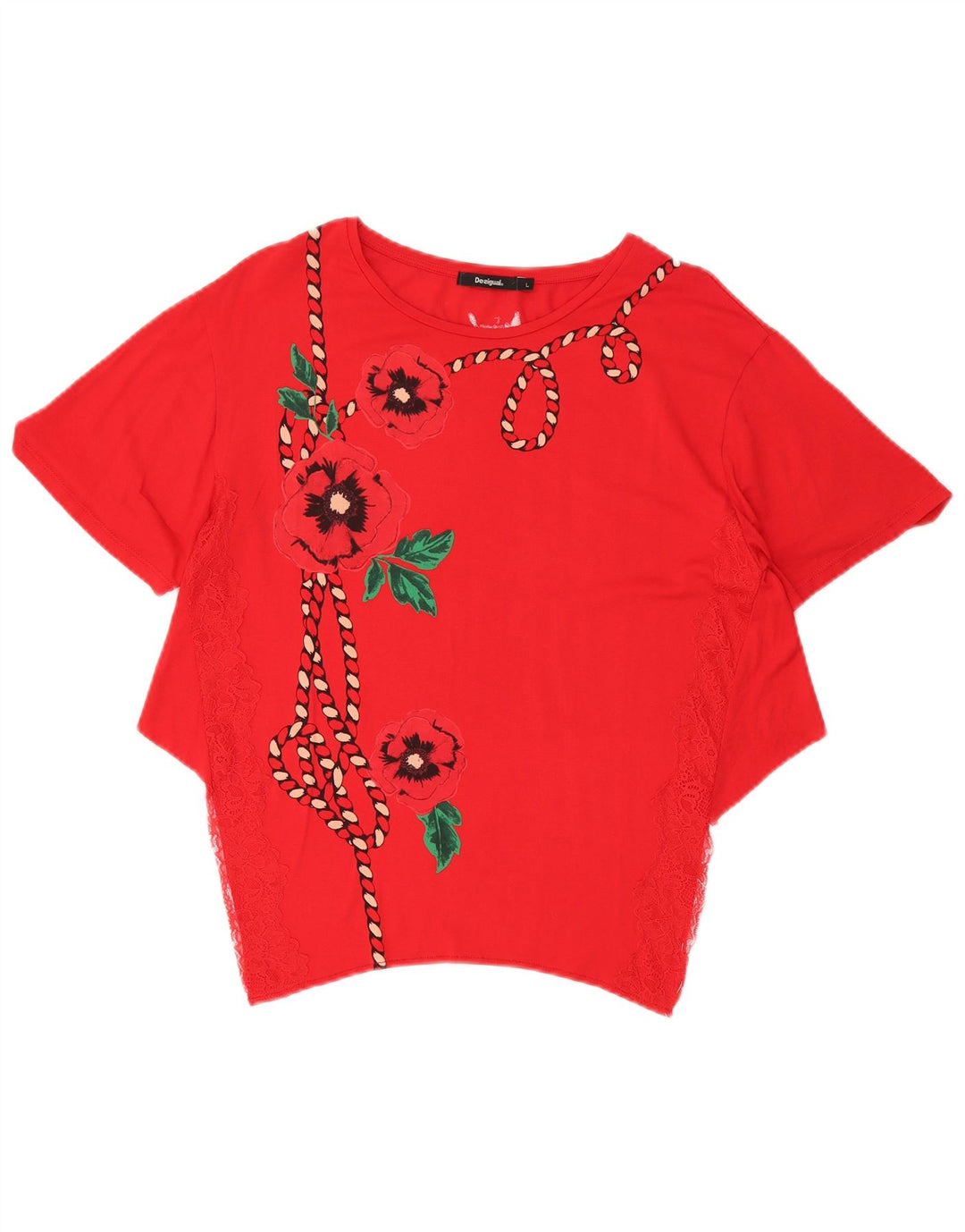 DESIGUAL Camicetta asimmetrica da donna Top UK 14 Grande rosso floreale
