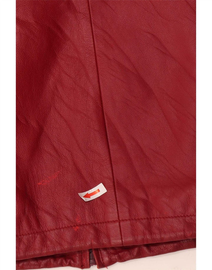 Cappotto in pelle con cappuccio da donna vintage UK 12 rosso medio