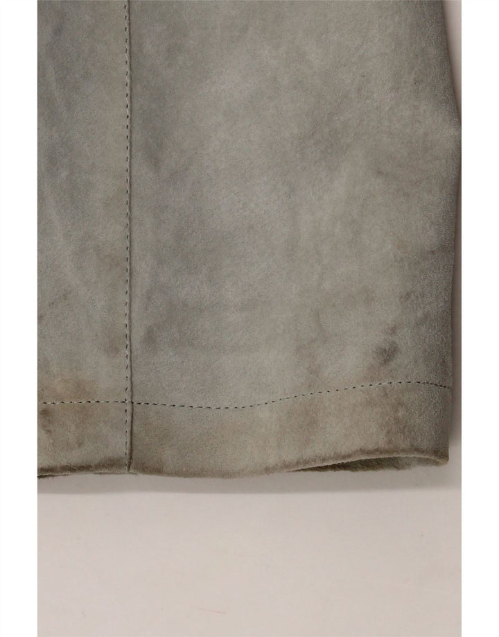 VINTAGE Womens Suede Overcoat IT 46 Large Green Leather Vintage Vintage and Second-Hand Vintage from Messina Hembry 