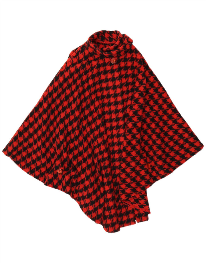 Cappotto poncho vintage da donna taglia unica pied de poule rosso
