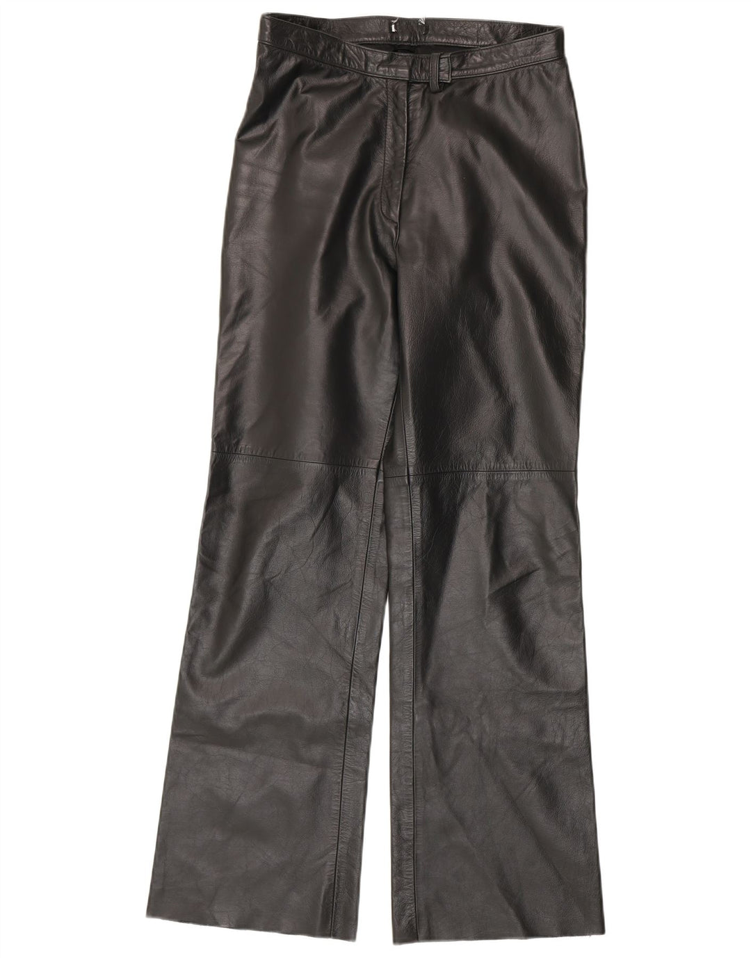 Pantaloni vintage in pelle bootcut da donna IT 44 medi W28 L30 in pelle nera