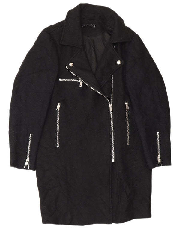 Zara Womens Overcoat UK 14 Medium Black Wool