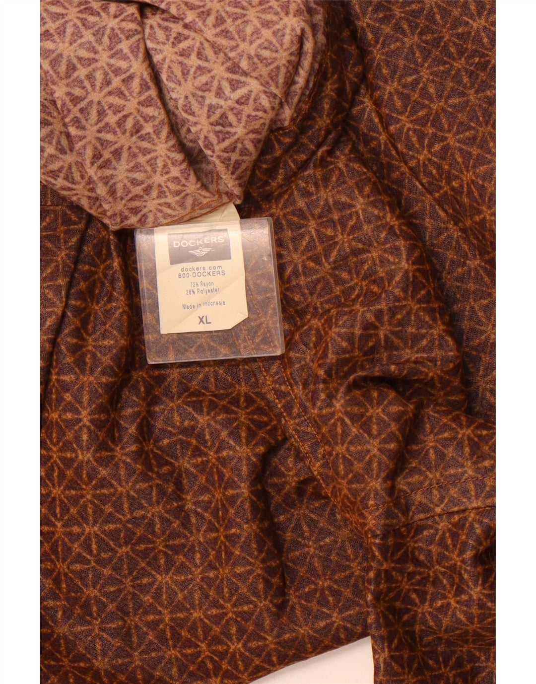 DOCKERS Camicia a maniche corte da uomo XL Rayon geometrico marrone