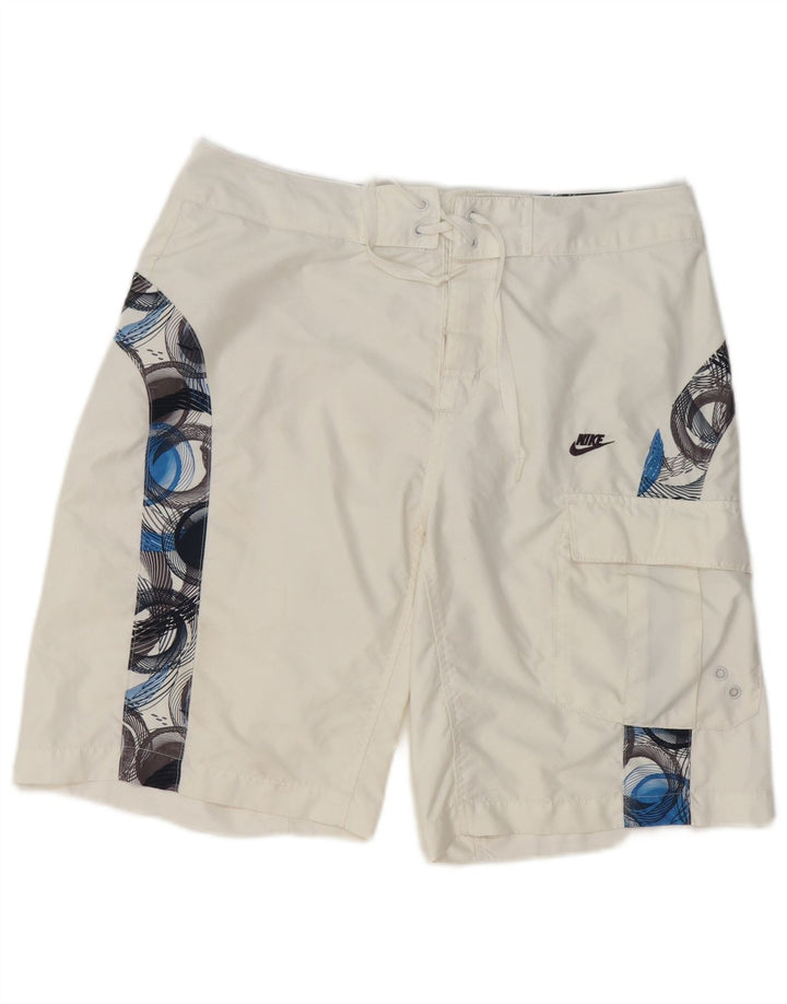 Pantaloncini da bagno con grafica Nike da uomo in poliestere geometrico bianco medio