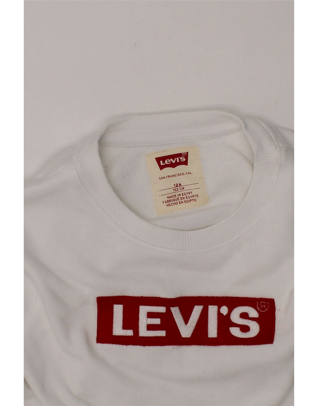 LEVI'S Boys Graphic Sweatshirt Jumper 11-12 Years White Cotton Vintage Levi's and Second-Hand Levi's from Messina Hembry 