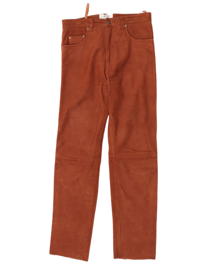 Pantaloni in pelle vintage da uomo W33 L33 in pelle marrone
