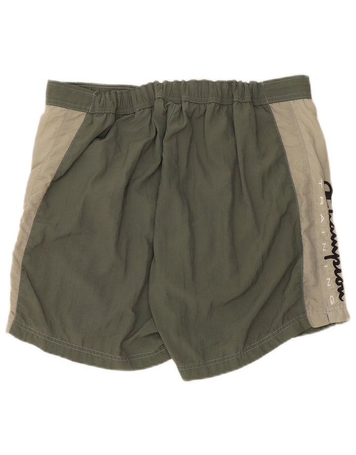 CHAMPION Mens Graphic Sport Shorts 2XL Khaki Colourblock Polyamide