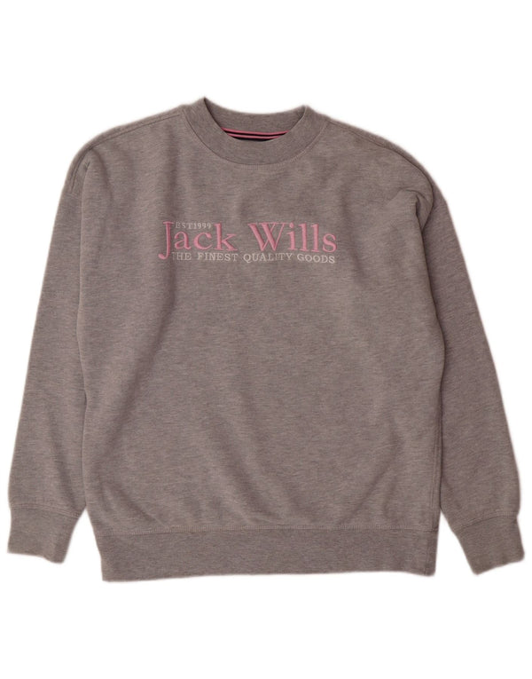 JACK WILLS Felpa con grafica da donna Maglione UK 8 Small Grey Flecked