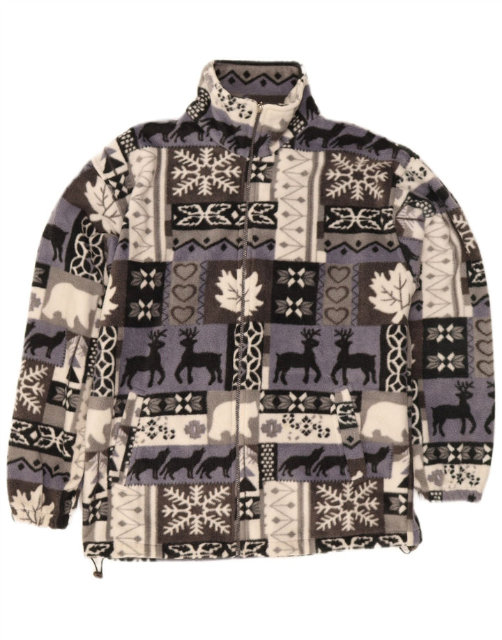 Giacca in pile vintage da uomo UK 40 Large Grey Fair Isle Poliestere