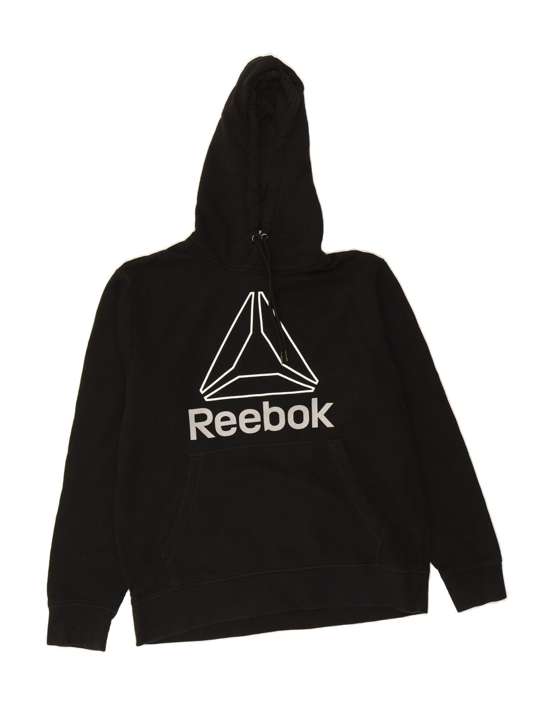 REEBOK Mens Graphic Hoodie Jumper Medium Black Cotton Vintage Reebok and Second-Hand Reebok from Messina Hembry 
