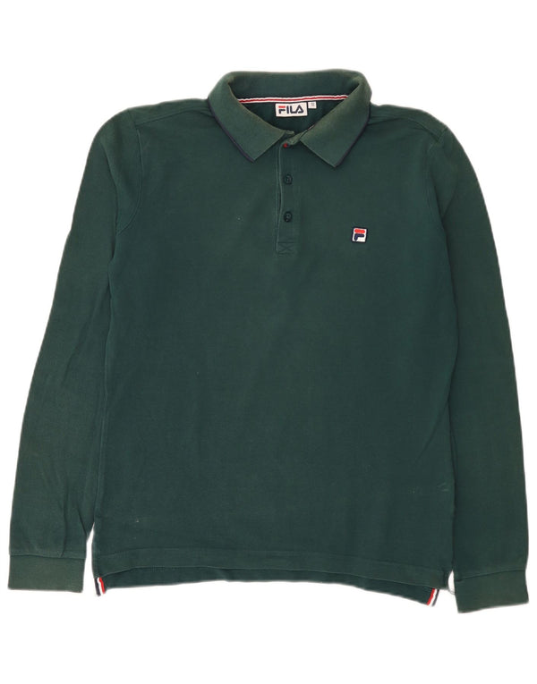 Polo da rugby da uomo a maniche lunghe Fila Small in cotone verde