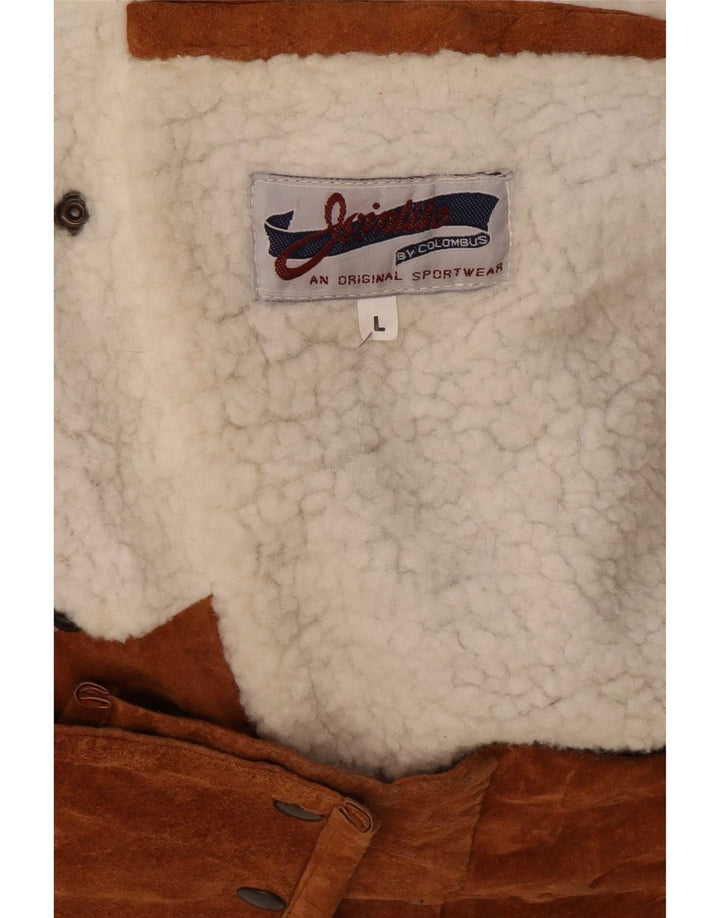 Giacca in pelle da uomo vestibilità ampia Columbus UK 40 Large Beige geometrica