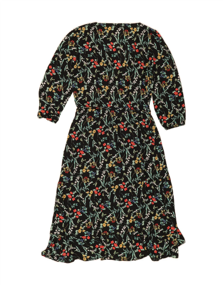 OASIS Womens 3/4 Sleeve Maxi Dress UK 10 Small Black Floral Polyester Vintage Oasis and Second-Hand Oasis from Messina Hembry 