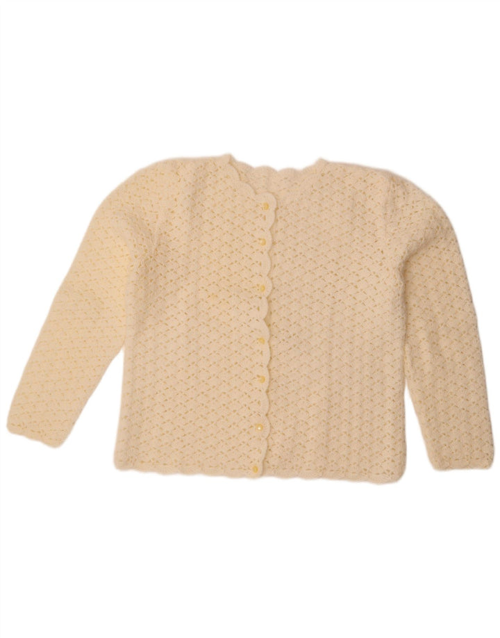 Maglione cardigan da donna vintage UK 14 grande bianco