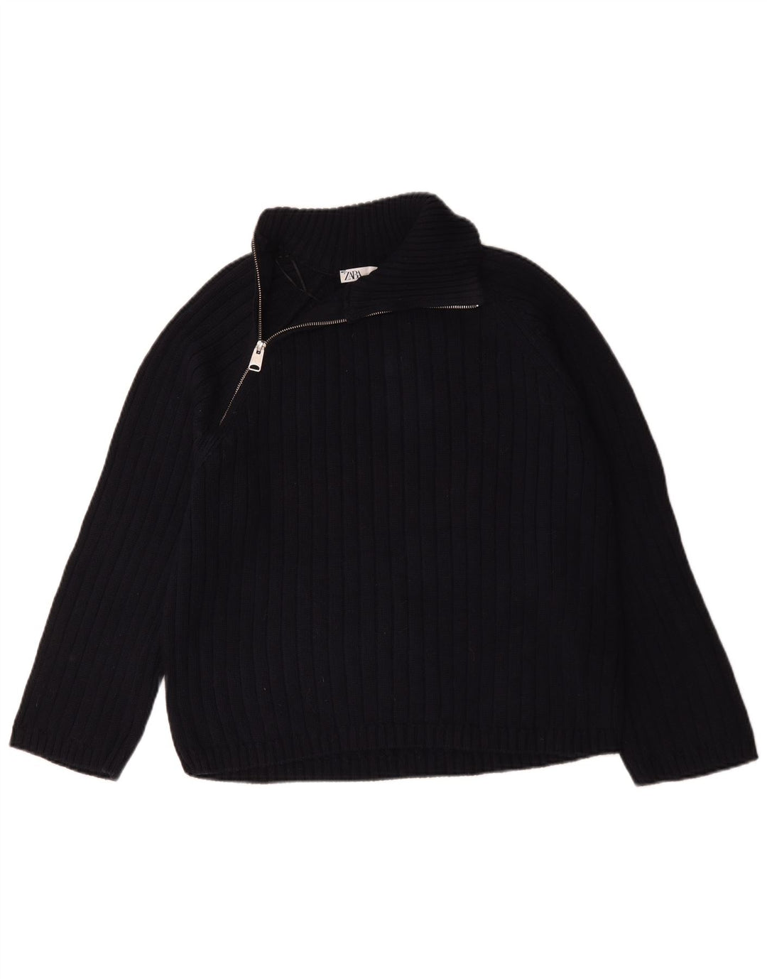Maglione Zara da uomo con vestibilità regolare e collo con zip, piccolo, in cotone blu navy