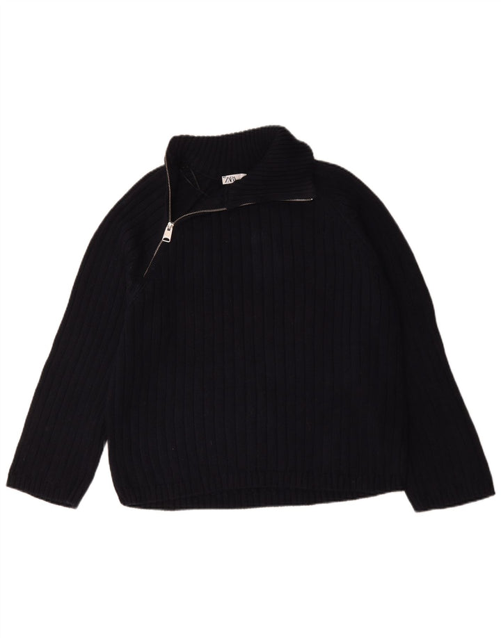 Maglione Zara da uomo con vestibilità regolare e collo con zip, piccolo, in cotone blu navy