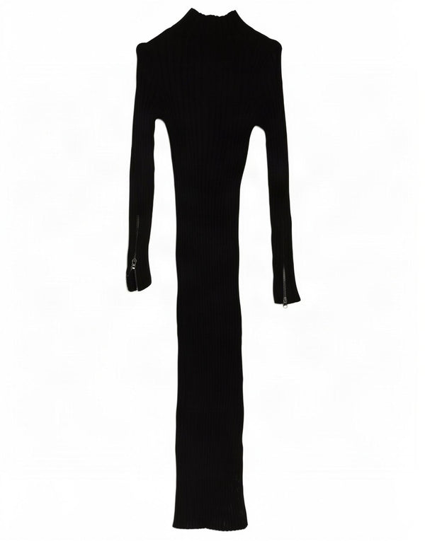 Abito maglione Zara da donna a maniche lunghe con collo e zip UK 10 piccolo in viscosa nera