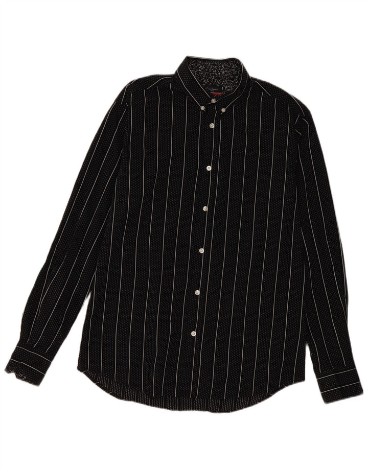 Camicia da uomo dalla vestibilità regolare Pierre Cardin in cotone a righe nere medie