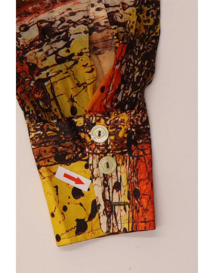 Camicetta camicia vintage da donna con motivo astratto UK 12 media multicolore