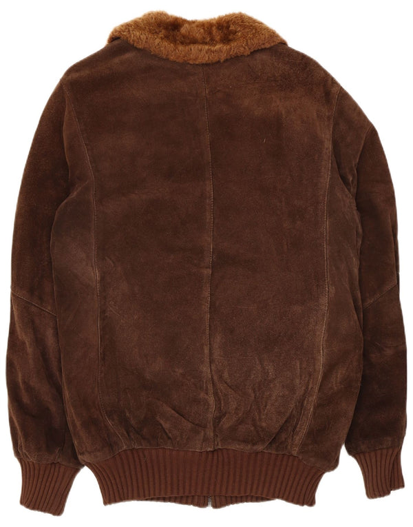 Giubbotto bomber vintage in pelle scamosciata Sherpa da uomo UK 36 piccolo marrone