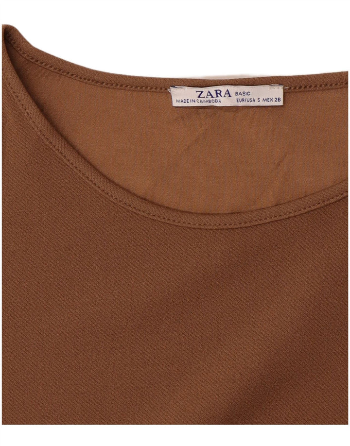 Abito a trapezio con maniche a 3/4 da donna Zara UK 10 piccolo marrone