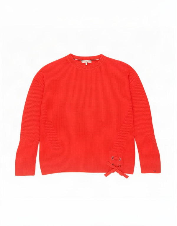 Maglione maglione girocollo da donna vestibilità ampia Tommy Hilfiger UK 14 rosso medio