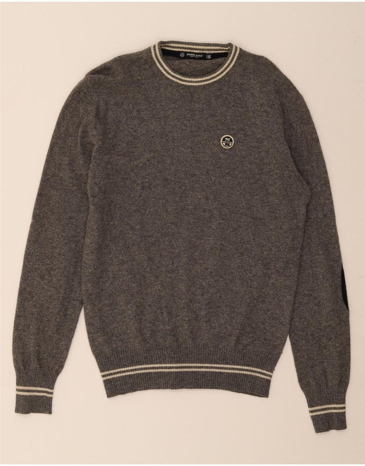 NORTH SAILS Mens Crew Neck Jumper Sweater Small Grey Wool Vintage North Sails and Second-Hand North Sails from Messina Hembry 