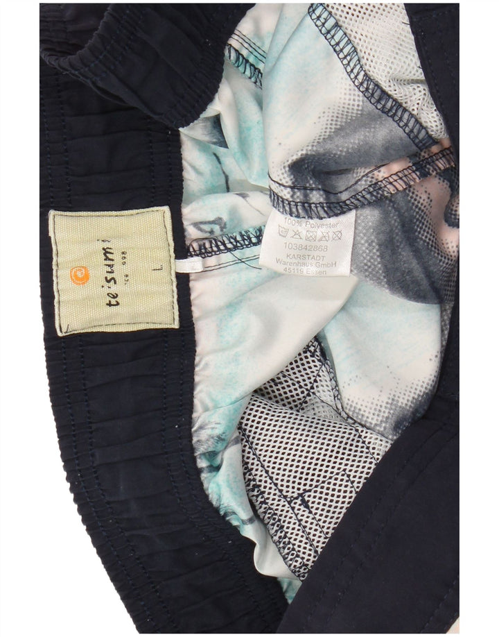 Pantaloncini da bagno vintage da uomo grandi hawaiani in poliestere blu