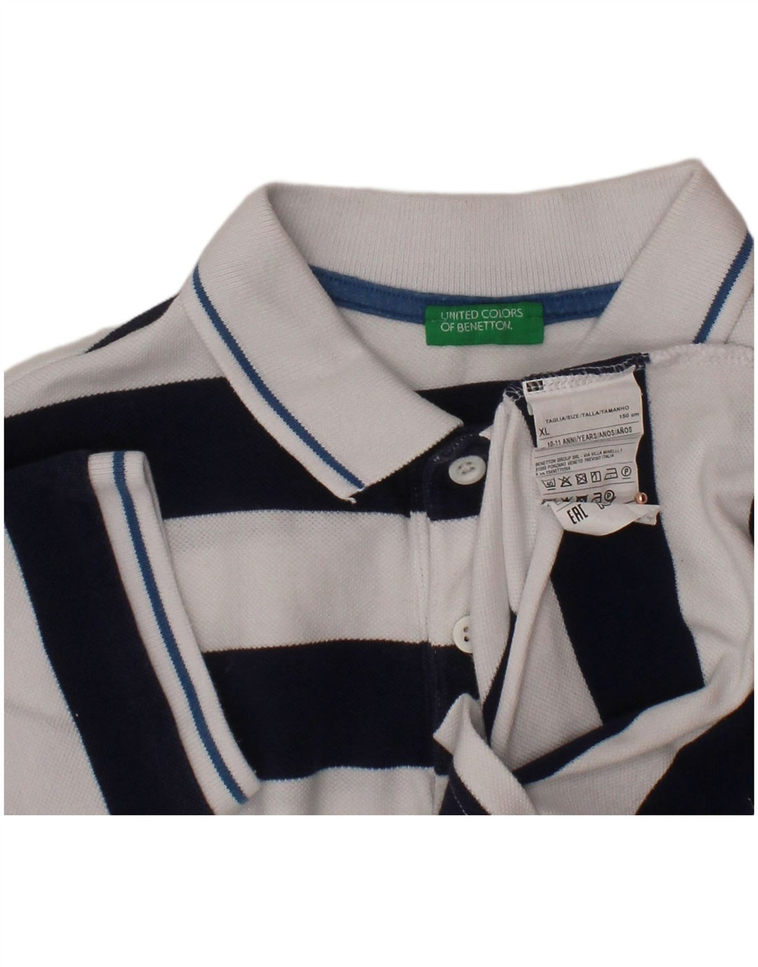 Polo BENETTON Bambino 10-11 Anni XL Cotone Rigato Blu Navy