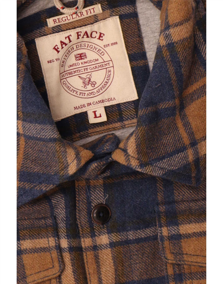 Fat Face Camicia da uomo in flanella vestibilità regolare Shacket Lana a quadri blu grande