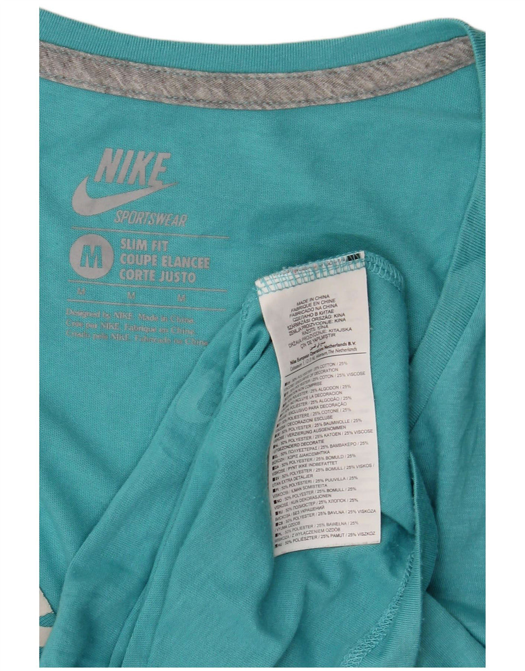 T-shirt grafica NIKE da donna slim fit UK 12 poliestere blu medio