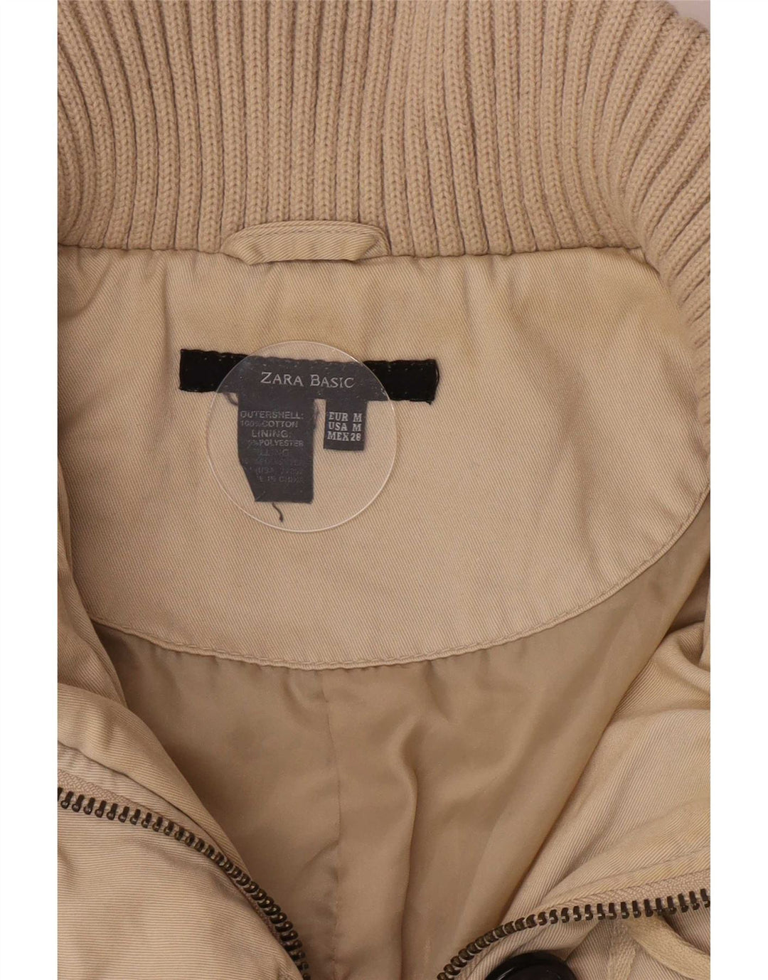 Giacca imbottita da donna Zara UK 12 Classica in cotone beige medio