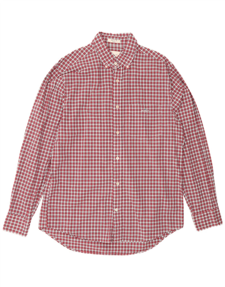 Gant Camicia da uomo vestibilità regolare taglia 41/42 grande cotone a quadri rossi