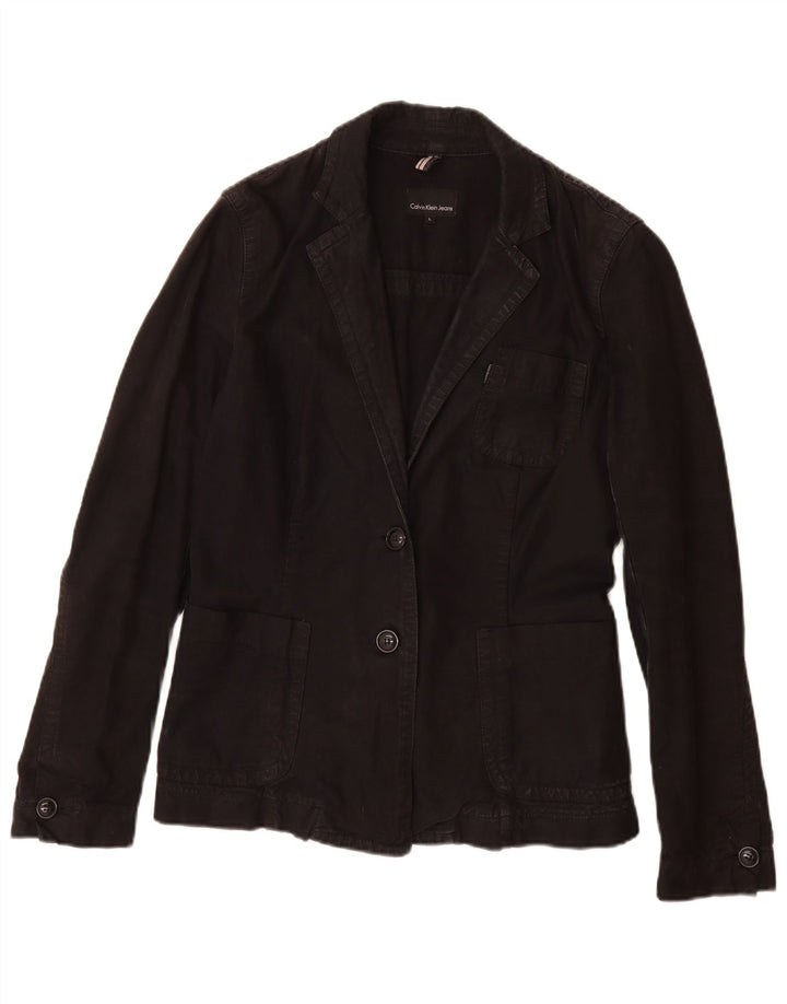 Giacca blazer a 2 bottoni da donna Calvin Klein Jeans UK 14 grande cotone nero