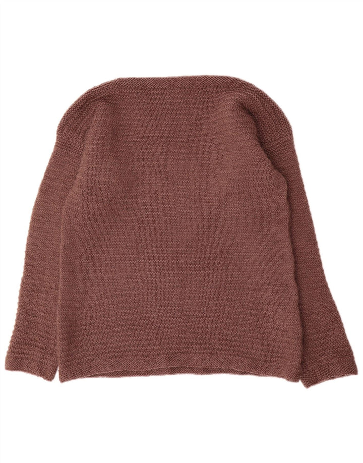 Maglione maglione vintage da donna con scollo a barca UK 14 Marrone medio
