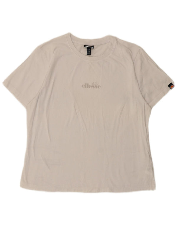 T-shirt grafica da donna Ellesse Top UK 14 grande cotone bianco
