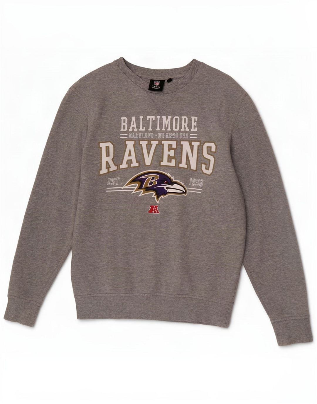 Felpa grafica da uomo dei Baltimore Ravens della NFL, maglione grigio medio chiazzato