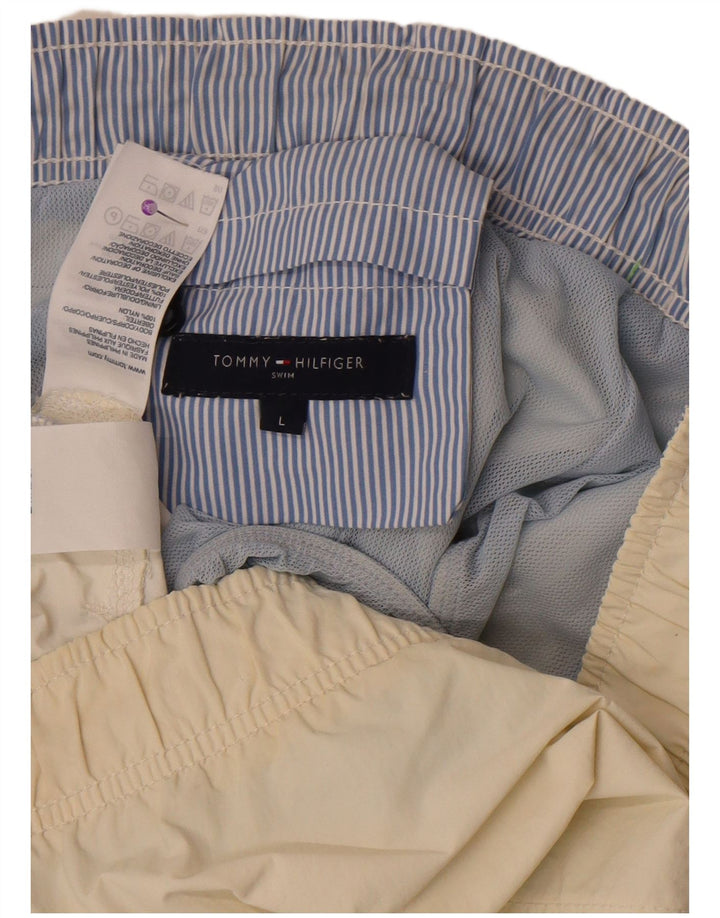 Pantaloncini da bagno da uomo Tommy Hilfiger grandi in poliestere color block bianco sporco