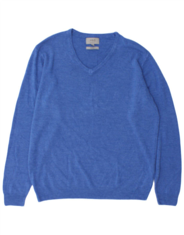 Maglione maglione con scollo a V da uomo Marks & Spencer XL blu acrilico