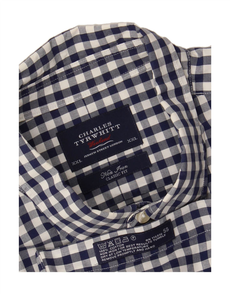 CHARLES TYRWHITT Mens Classic Fit Shirt 2XL Navy Blue Gingham Cotton Vintage Charles Tyrwhitt and Second-Hand Charles Tyrwhitt from Messina Hembry 