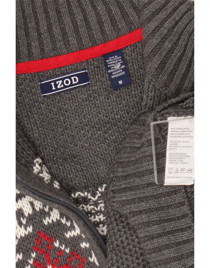 Maglione da uomo con zip e collo Izod in cotone Fair Isle grigio medio