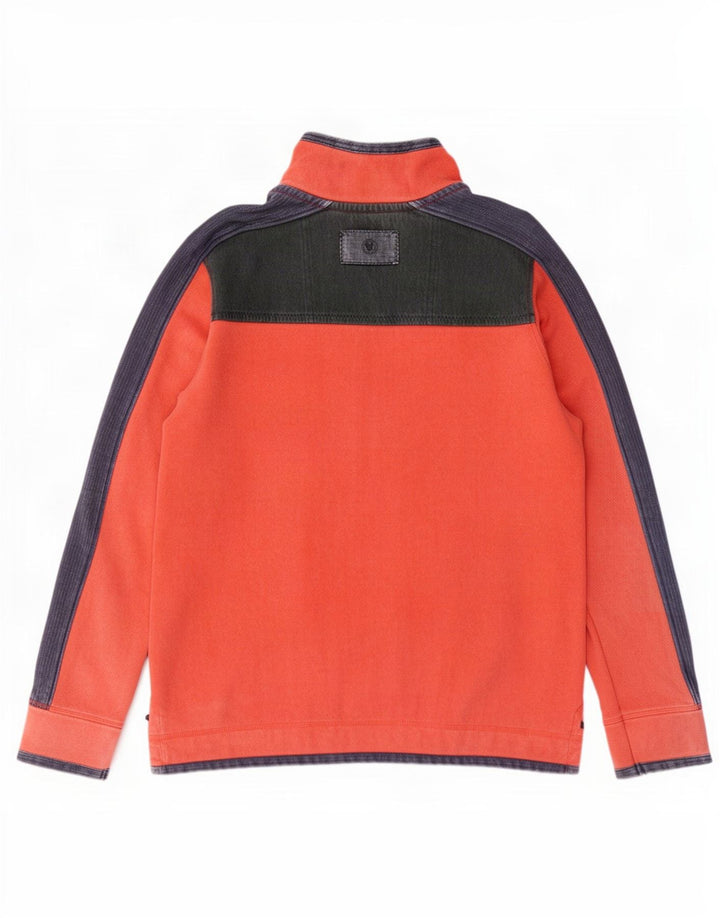Felpa da uomo con collo con zip Fat Face, maglione grande, cotone color block arancione