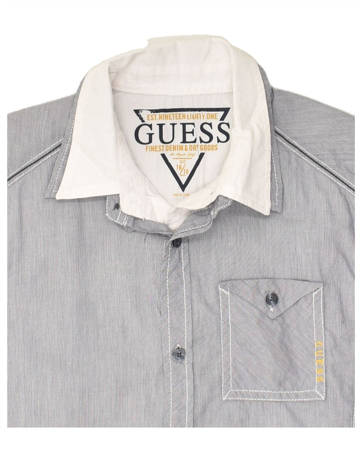 GUESS Boys Shirt 15-16 Years Large Grey Striped Cotton | Vintage Guess | Thrift | Second-Hand Guess | Used Clothing | Messina Hembry 